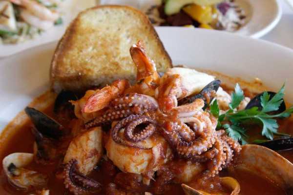 a bowl of seafood cioppino
