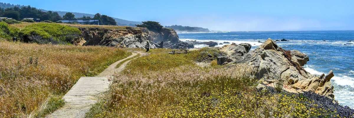 a coastal hiking trail with the bluffs and ocean