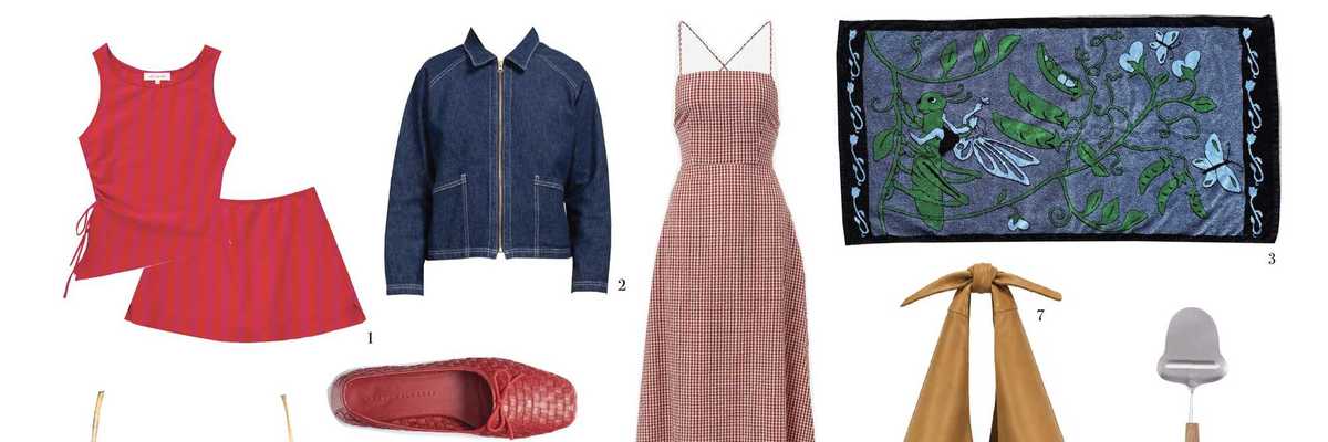 a collage of summer clothing and accessories