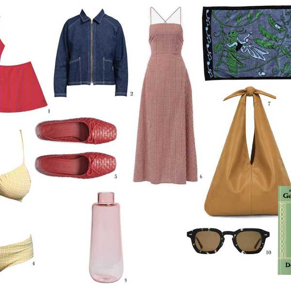 a collage of summer clothing and accessories