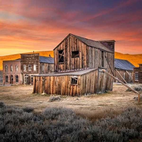 a ghost town in the sunset