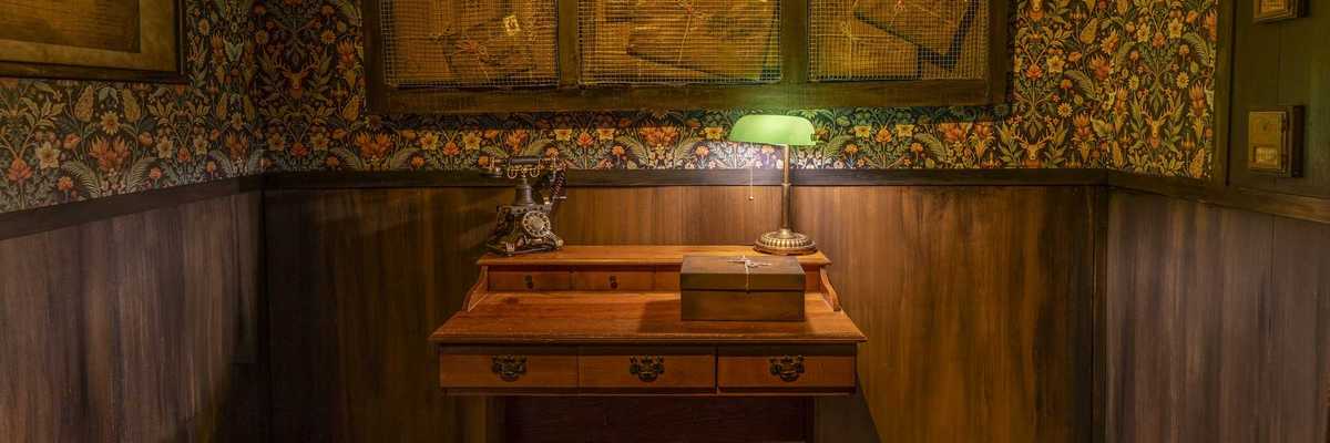 a theatrical vintage post office interior