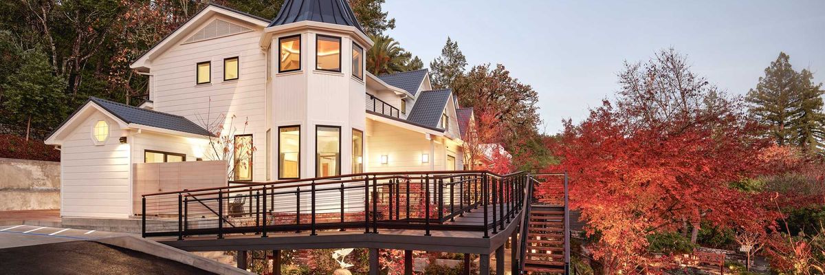 a Victorian inn with a Japanese garden outside