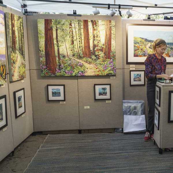 a woman in an art gallery