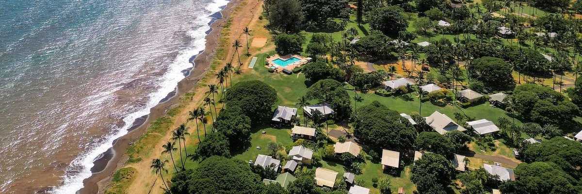 an overhead shot of a coastline in Kauai
