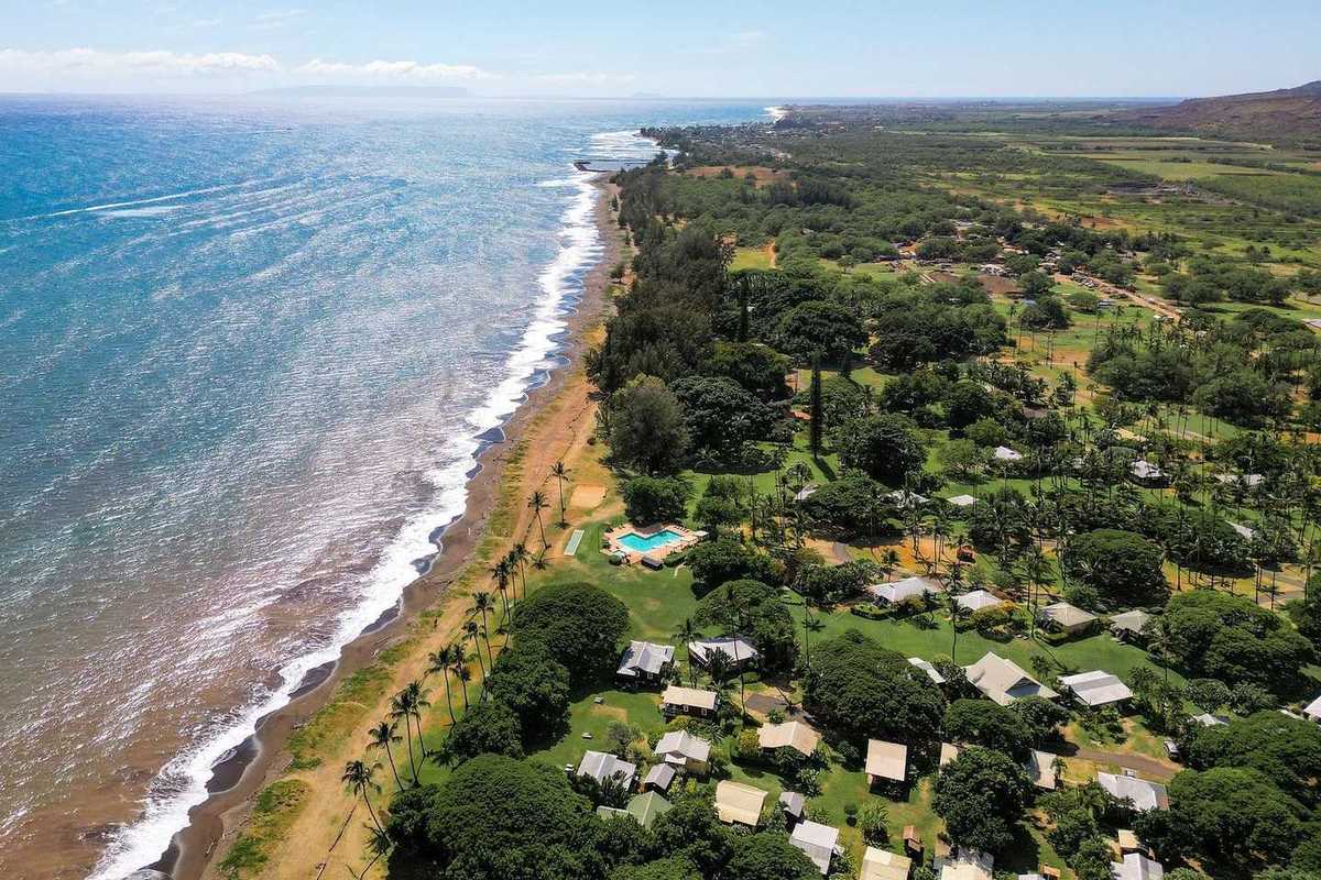 an overhead shot of a coastline in Kauai