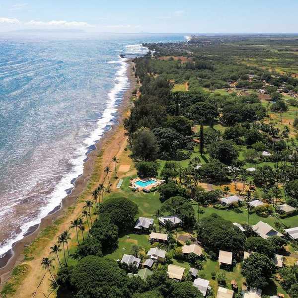 an overhead shot of a coastline in Kauai