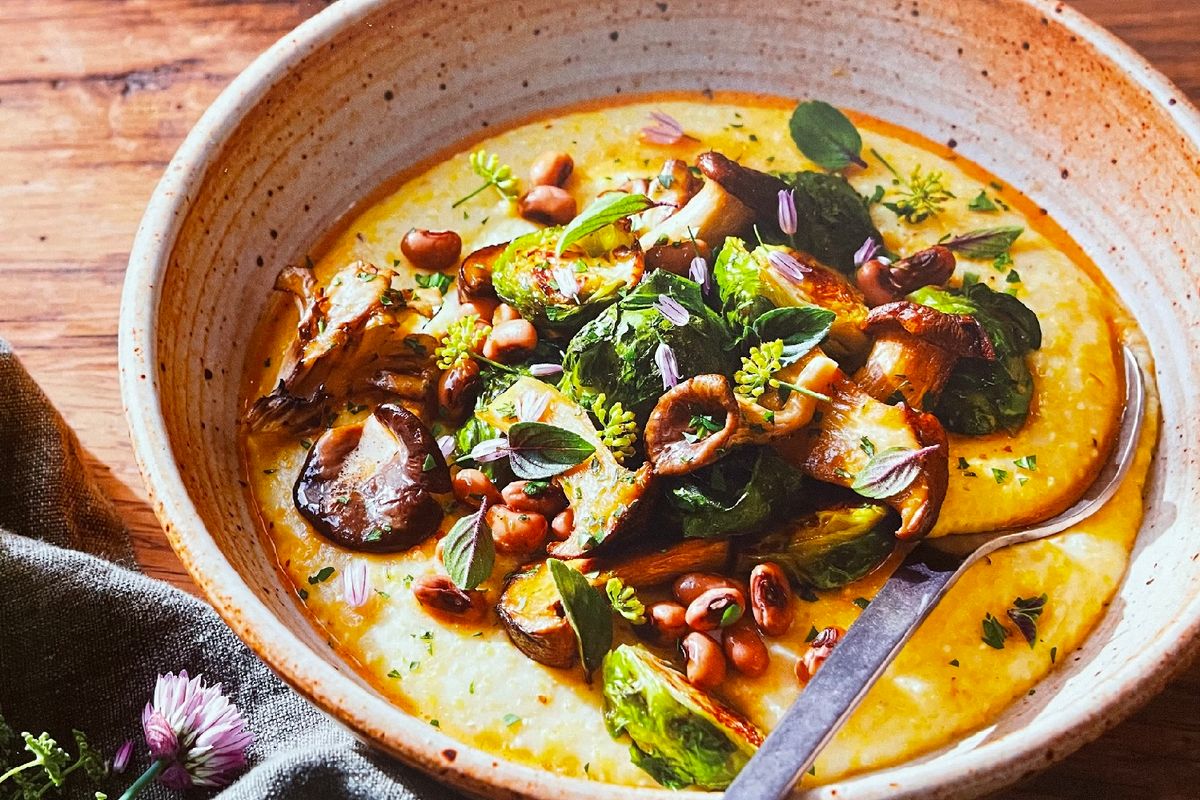 bowl of mushrooms and polenta