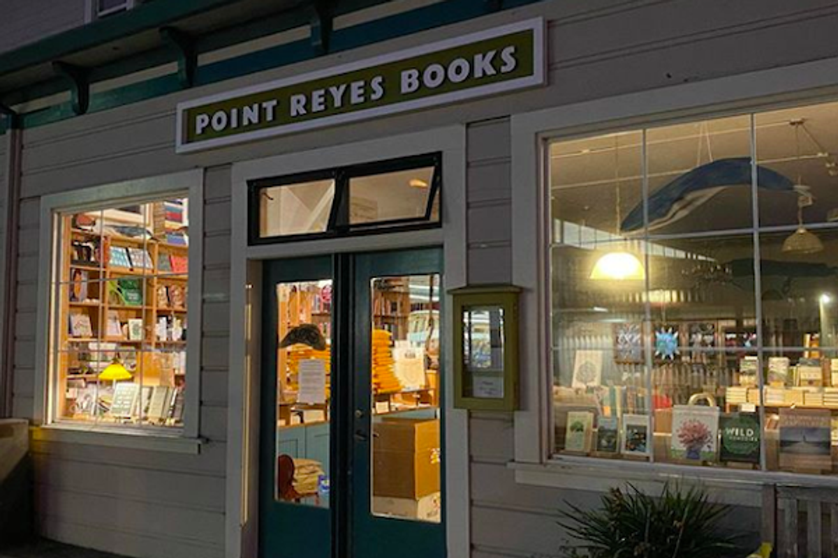 Exterior of Point Reyes Books with display windows and books visible inside.