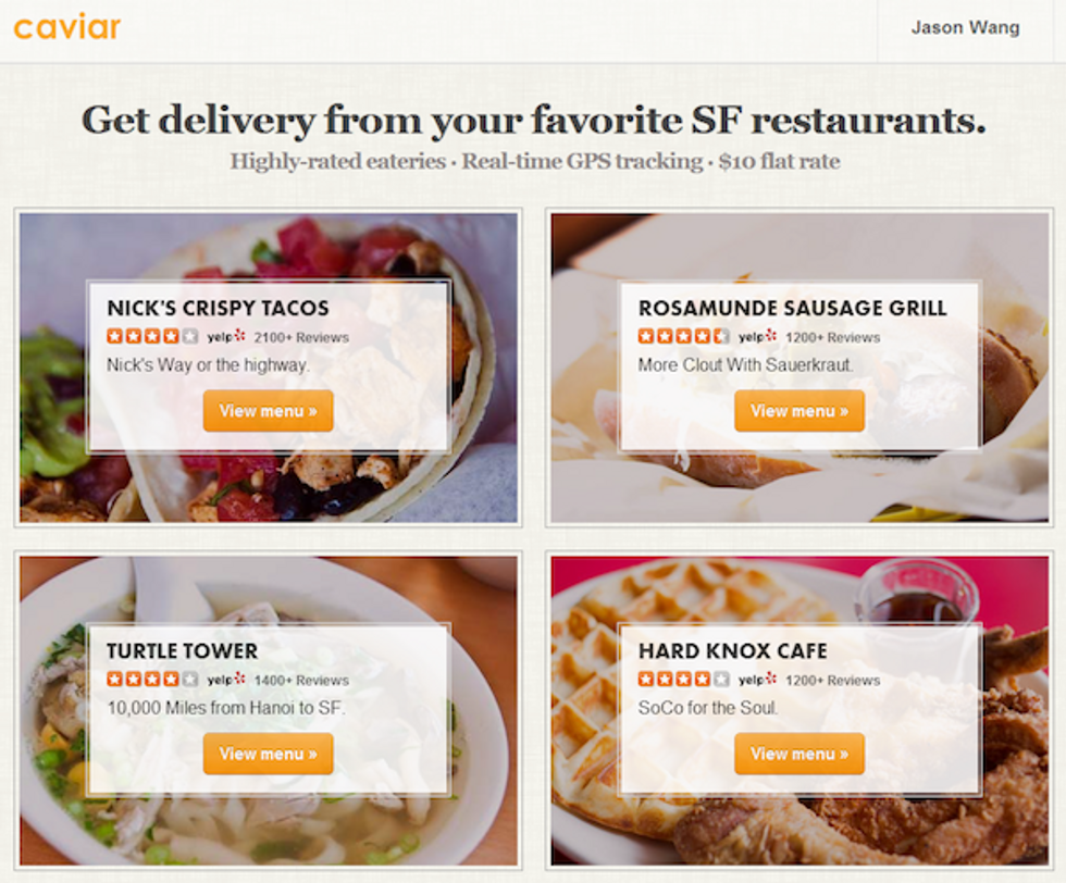 Caviar Delivers Meals From Yelp Four-Star Restaurants Seven Days A Week