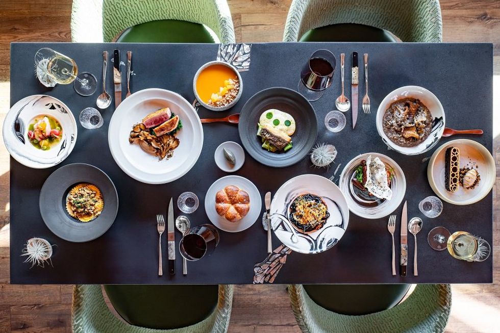 fine-dining table of food