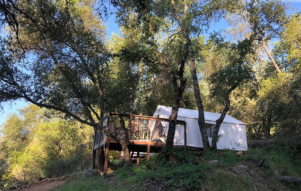 Glamping tent on the American River