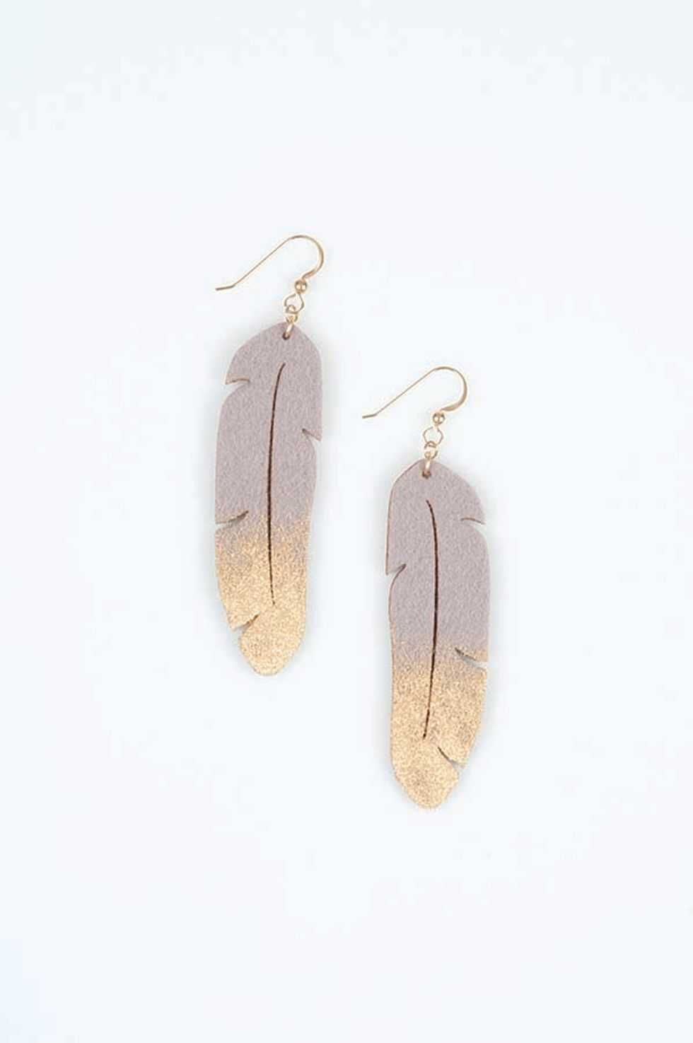 Gold Dusted Feather Earrings