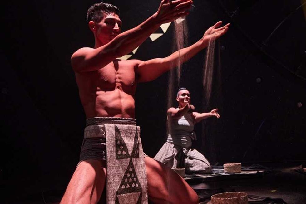 Hawaiian dancers in a ceremony
