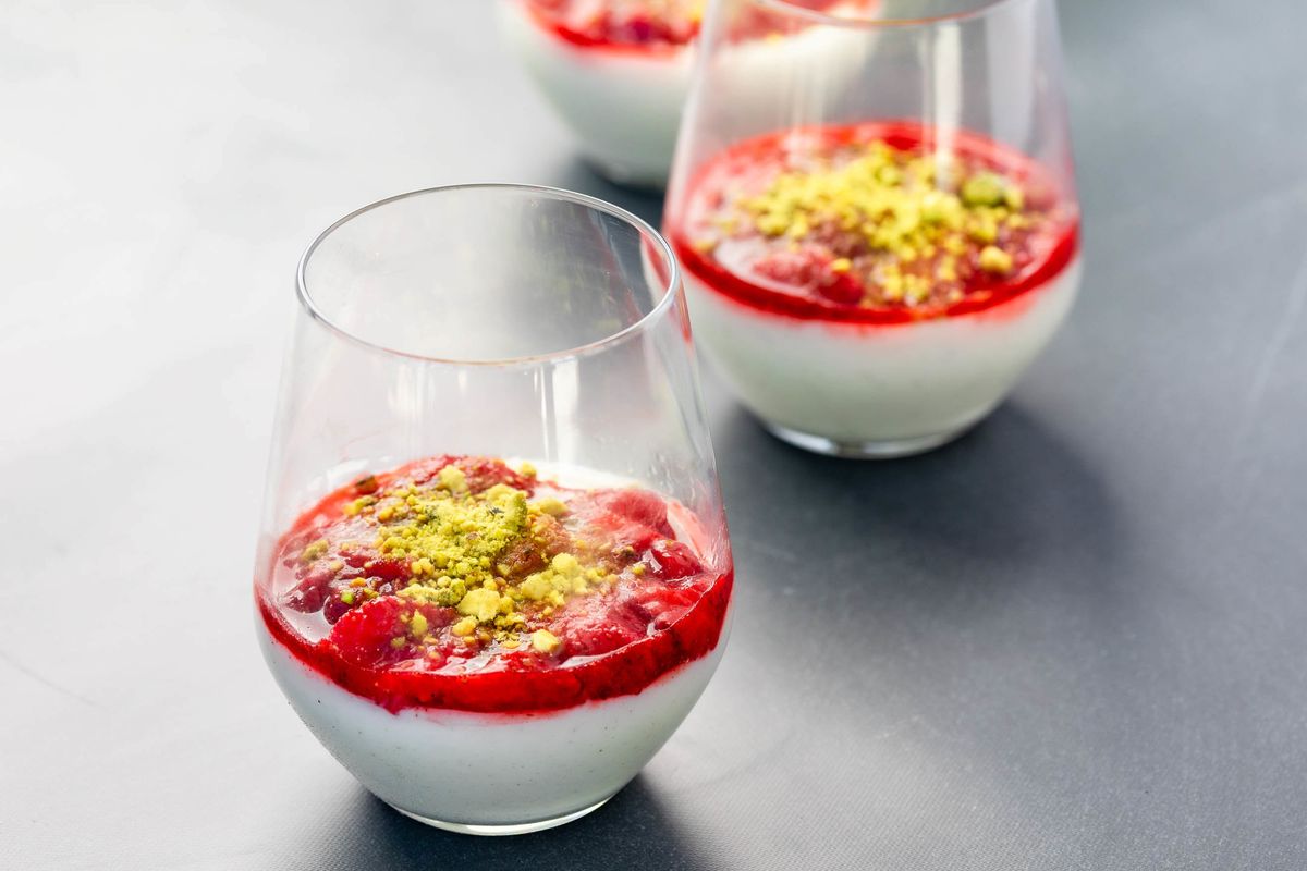 Make chef Reem Assil's favorite summer dessert—mahalabiya with seasonal fruit