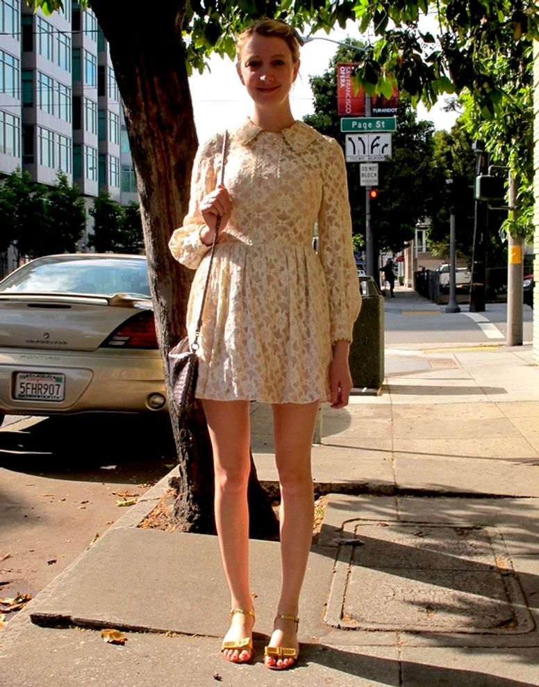 SF Street Style: Vintage Lace Dress + Gold Kate Spade Sandals in Hayes  Valley - 7x7 Bay Area