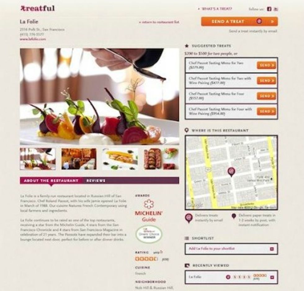 Treatful, the "Anti-Groupon," Brings Online Gift Certificates to Acclaimed Restaurants into the 21st Century