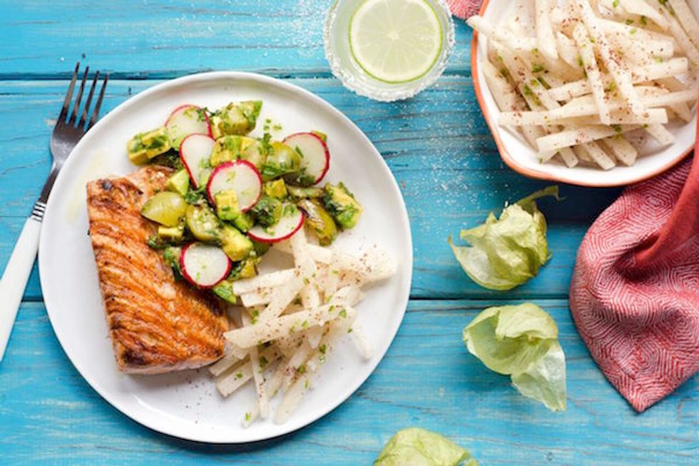 Secret Recipe: Salmon with Tomatillo-Avocado Salsa and Jicama Salad
