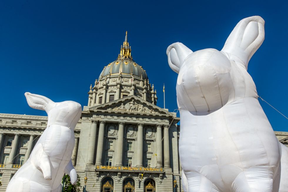 Giant Bunnies Invade Civic Center Plaza