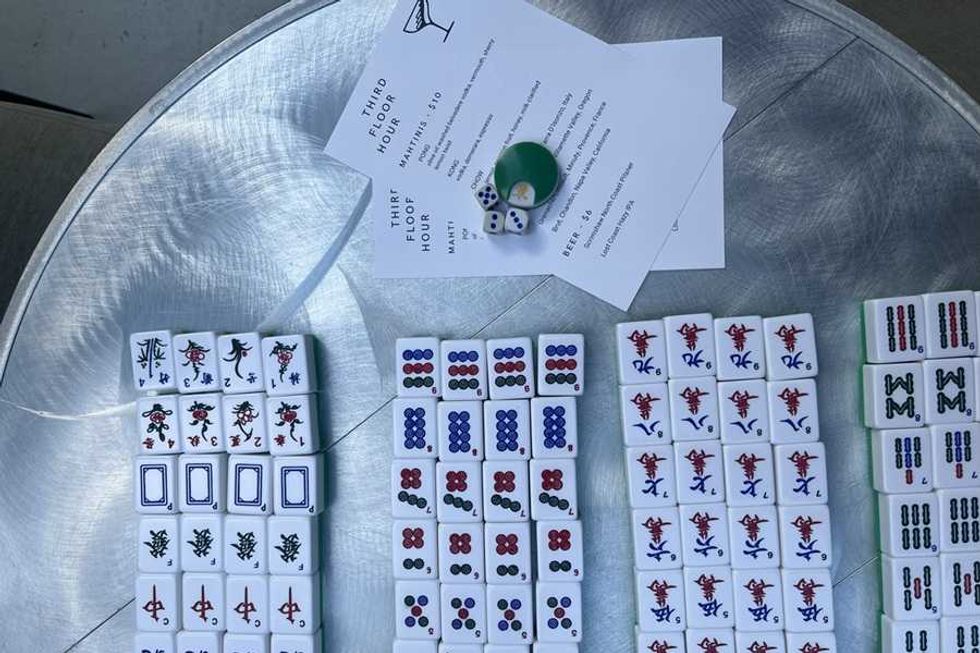 mahjong tiles on a table