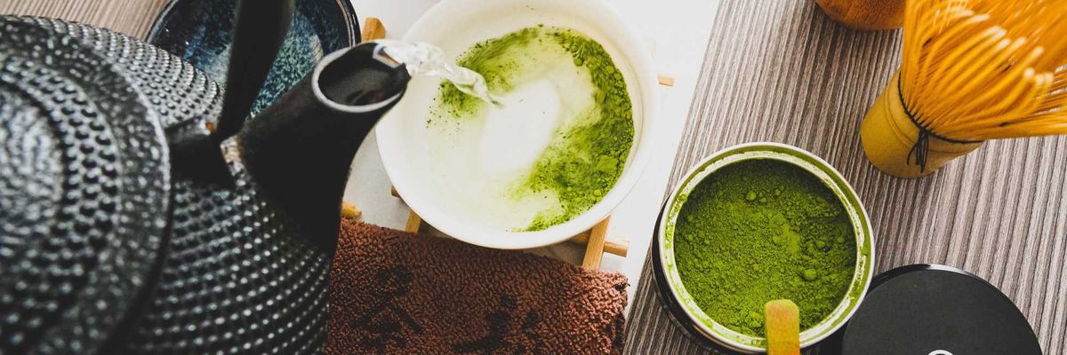 matcha tea, whisk, tea pot
