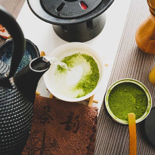 matcha tea, whisk, tea pot