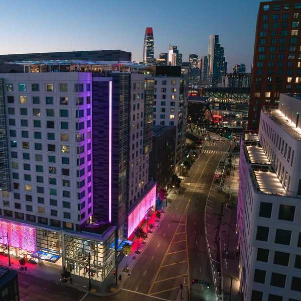 Mission Bay neighborhood of San Francisco, urban and at sunset