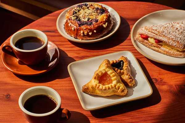 Russian pastries, cookies, and coffee on a table
