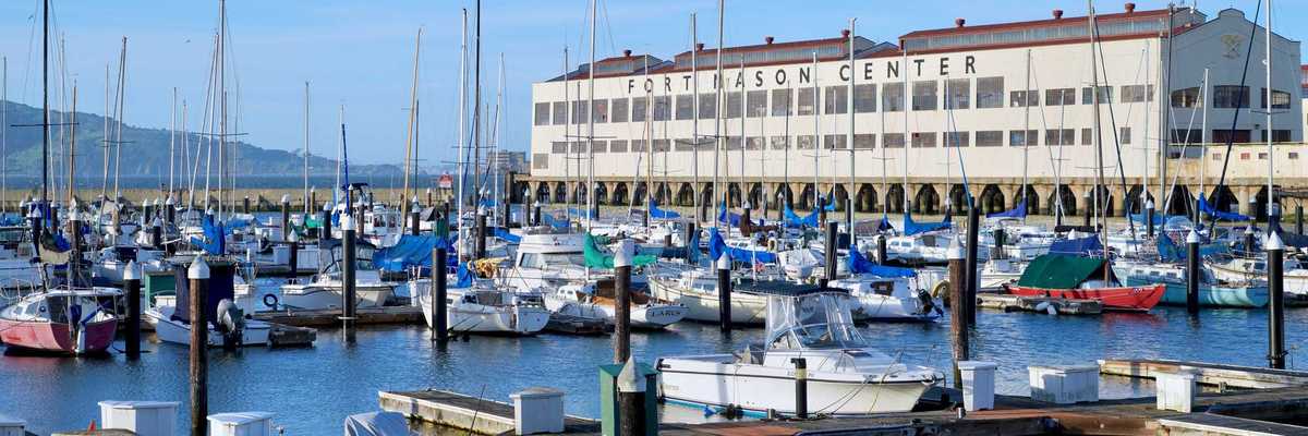 the Fort Mason Center next to a marina full of boats