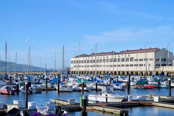 the Fort Mason Center next to a marina full of boats