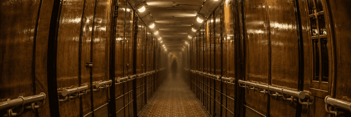 the hallway of a hotel with a ghostly figure at the end