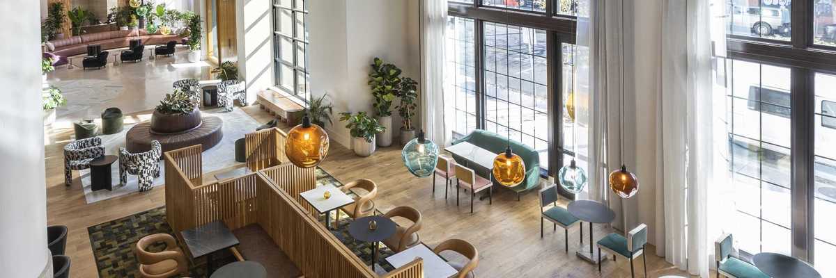 The lobby of a hotel