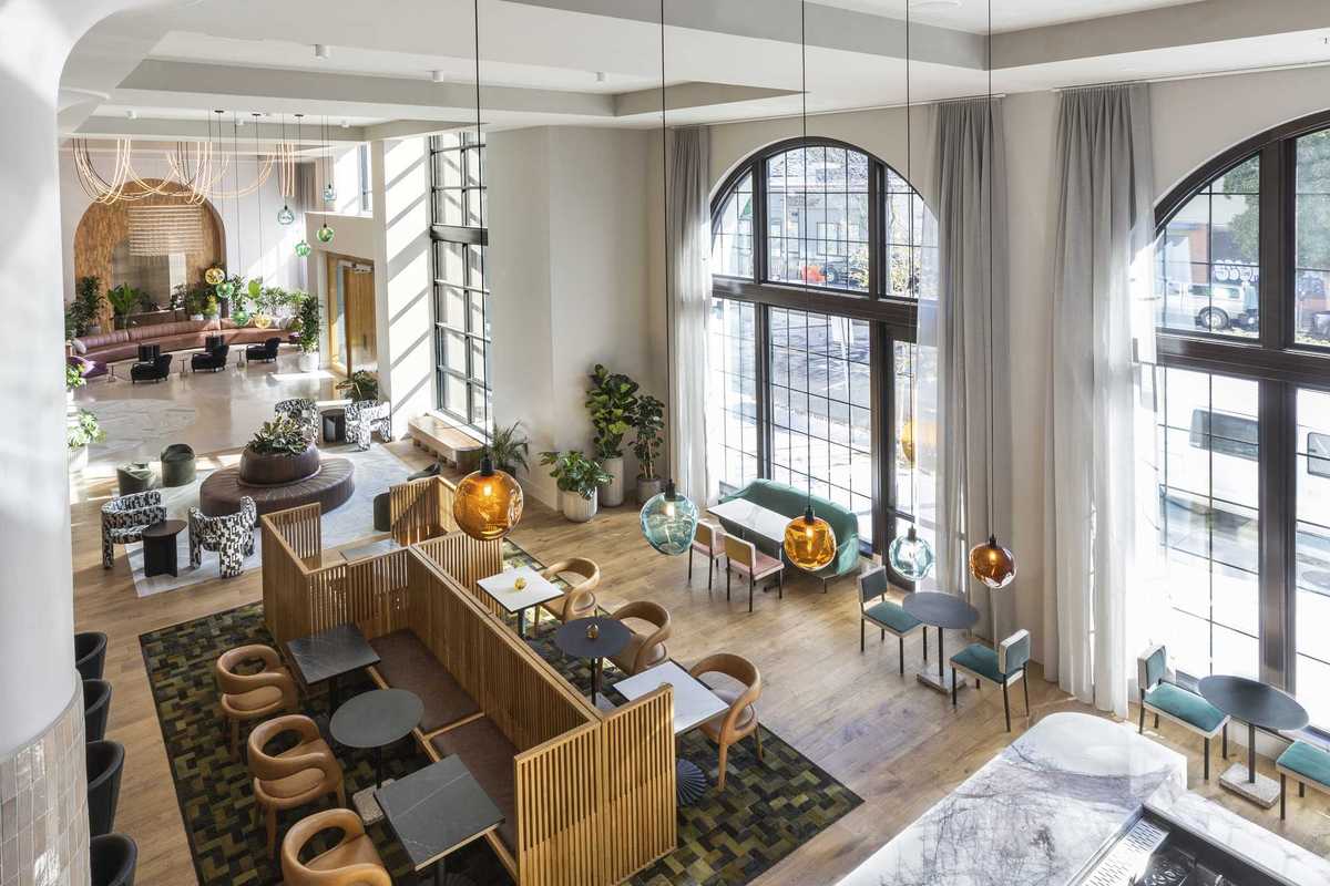 The lobby of a hotel