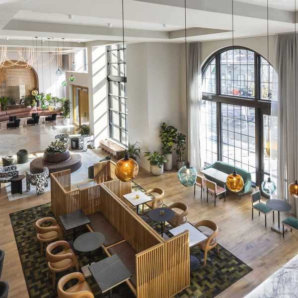 The lobby of a hotel